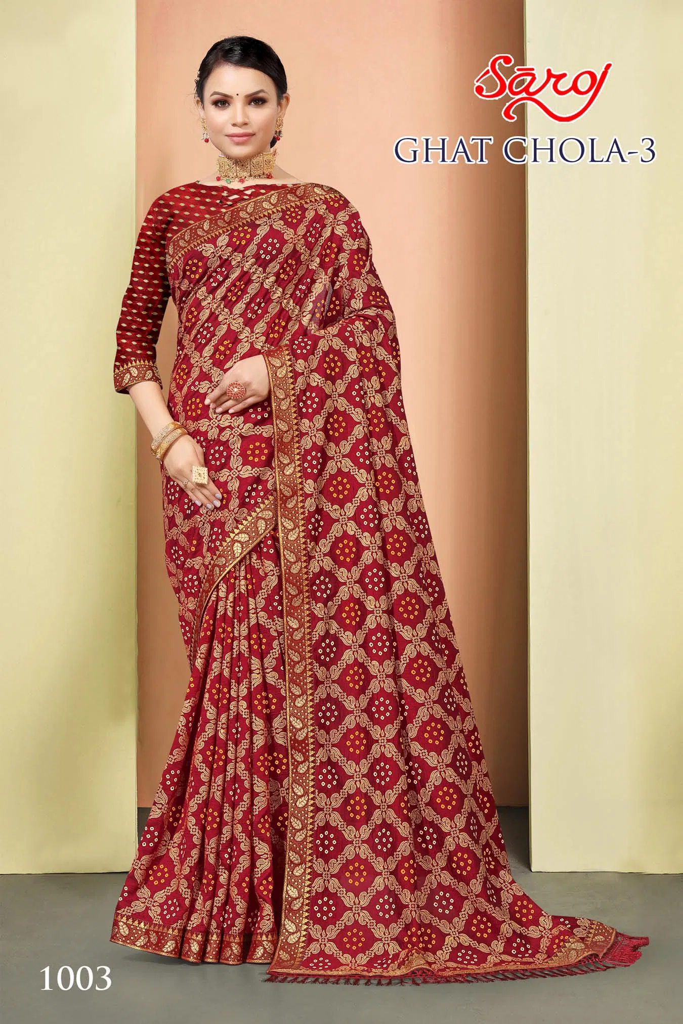 Ghat Chola 3 By Saroj Bandhani Printed Sarees Catalog
